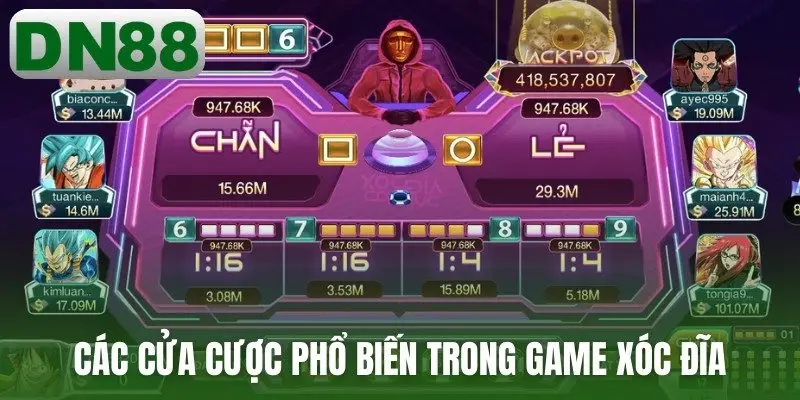 Các cửa cược phổ biến trong game xóc đĩa