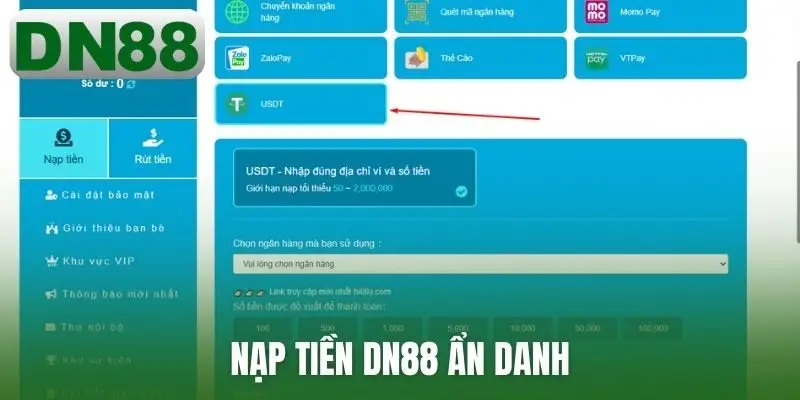 Nạp tiền DN88 ẩn danh